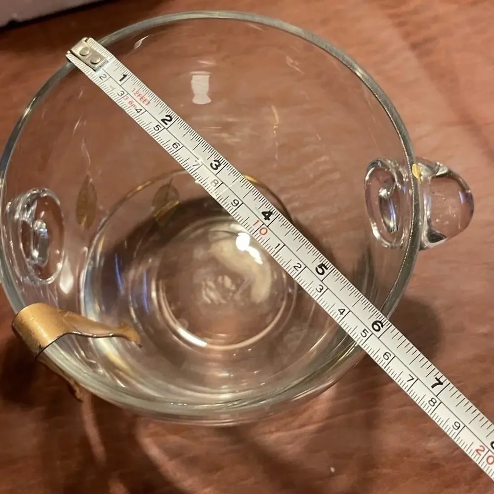 Vintage Crystal glass ice bucket gold Leaf design cocktail party